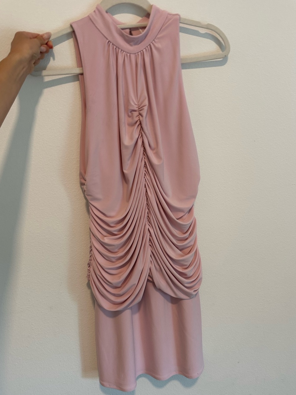 Ruched Pink Sleeveless Mini Dress
